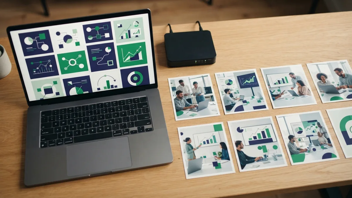 Laptop and image cards illustrating ways to speed up website pages
