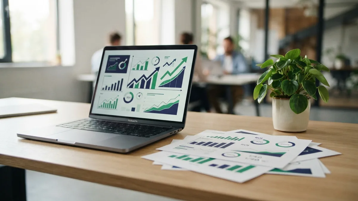Tracking the gains from SEO work Laptop charts and notes suggest faster SEO checks and clearer performance insights